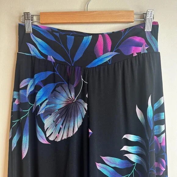 Clara Sun Woo Womens Wide Leg Crop Palazzo Pants Tropical Floral Pull On Size M - Picture 2 of 10